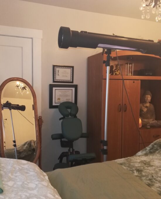 Avalon Visions Beam Ray machine set up in healing room.